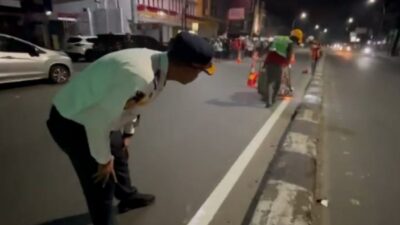 Marka jalan yang diperbaiki Dinas Perhubungan Kota Medan