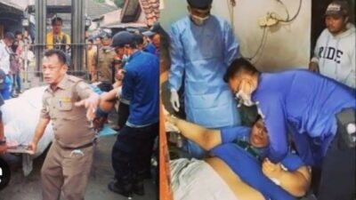 Fajri saat dievakuasi ke rumah sakit pakai forklif
