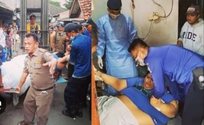 Fajri saat dievakuasi ke rumah sakit pakai forklif