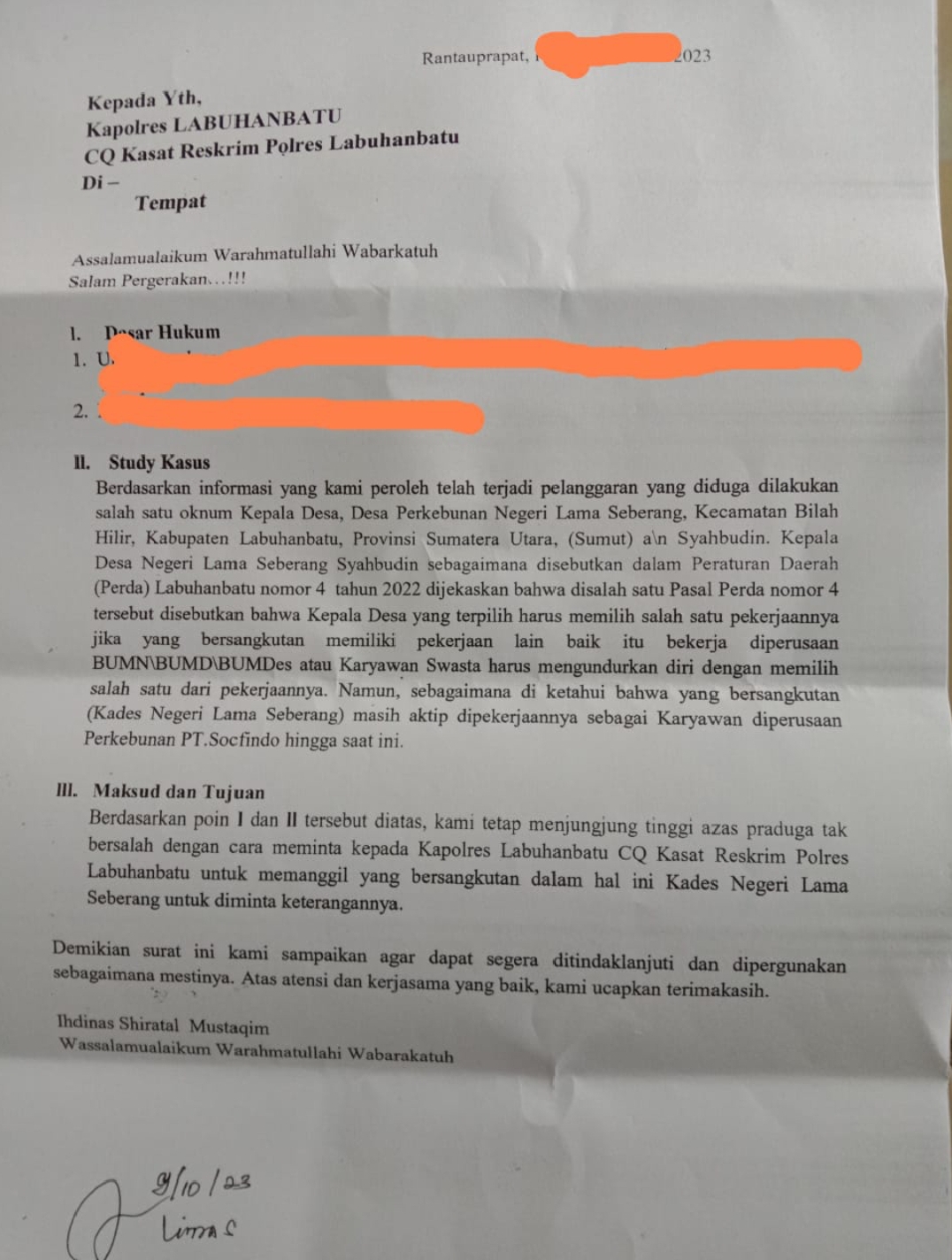 Surat pengaduan masyarakat (portalswara.com/Zulkifli)