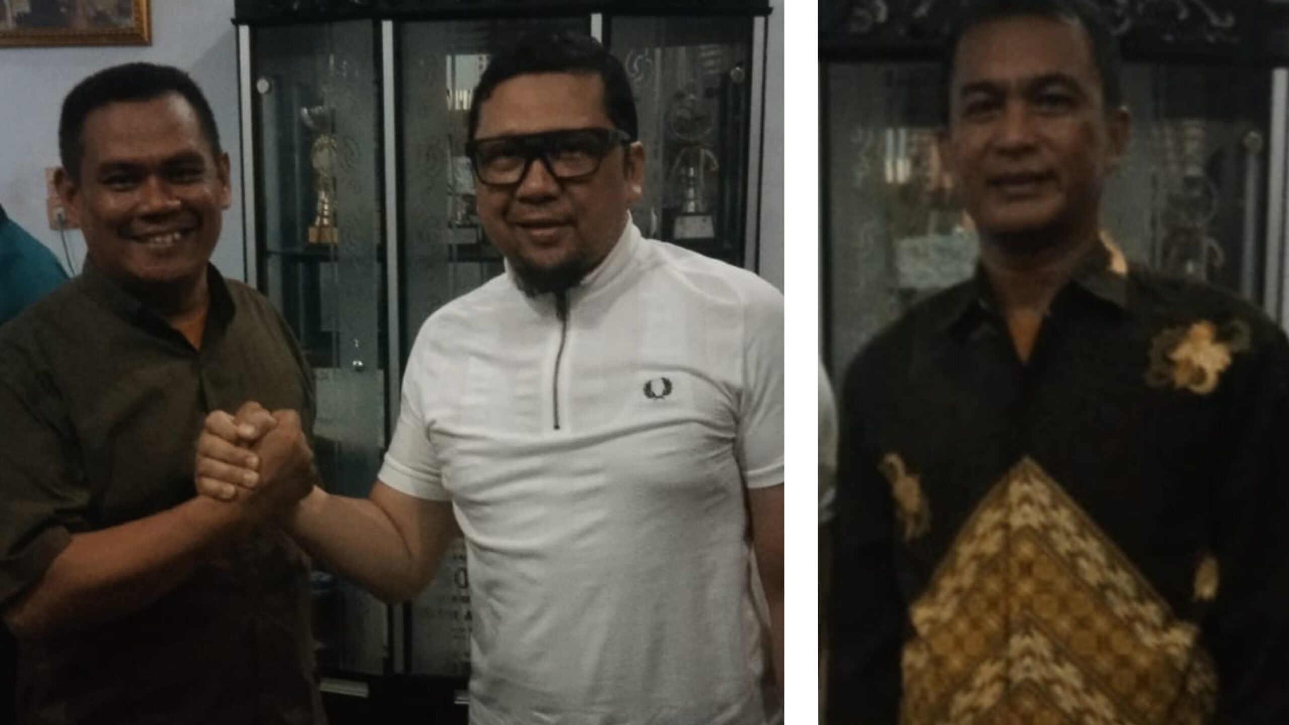Ketua DPD LPM Binjai Hendra Rianto (kemeja Batik) dan Wasekjen DPD LPM Kota Binjai Rafik Melayu (kemeja gelap) Saat diabadikan bersama Ketua Umum LPM Pusat Dr H Ahmad Doli Kurnia Tanjung SSI MT (kemeja putih) (portalswara.com/Syahril)
