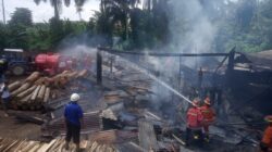 Satgas Pemadam Kebakaran Binjai dDan Langkat berupaya memadamkan api (portalswara.com/Syahril)