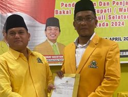 Pilkada Tapsel 2024: Rasyid Assaf Dongoran Kembalikan Formulir ke Golkar